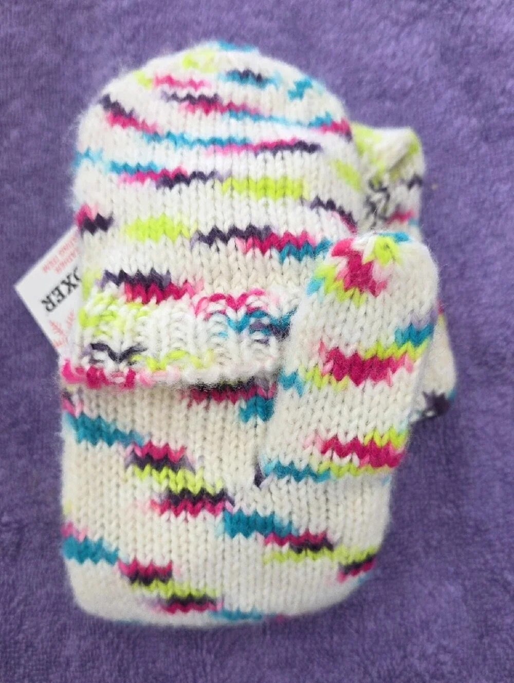 NWT Joe Boxer Kids Multicolor Knit Convertible Mittens - White with Neon Accents